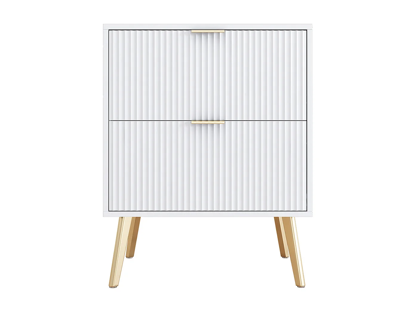 Mesa de cabeceira moderna com pernas e pegas douradas, conjunto de 2 com 2 gavetas, 50W*40D*63H cm, branco