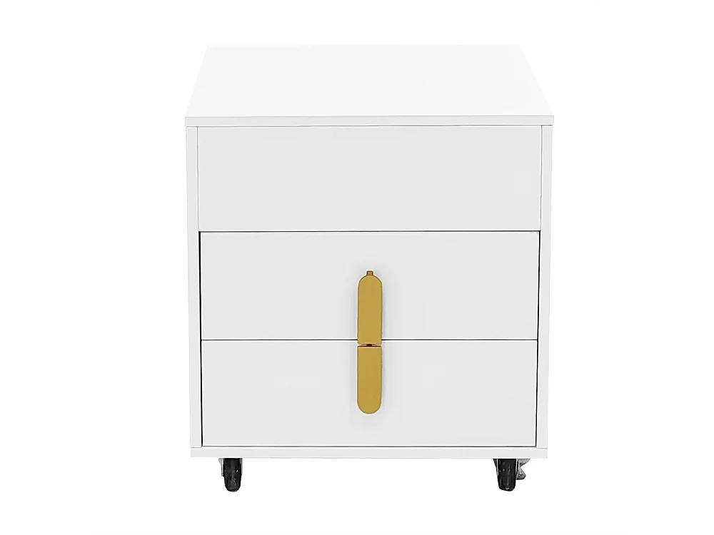 Mesa de cabeceira com porta de carregamento USB, incl. mesa elevatória, design de roldana móvel, duas gavetas, branco