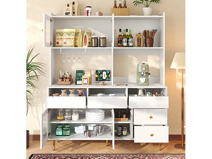 Armadio Alto REXO Per Sala Da Pranzo – Vetro, Esposizione Bicchieri, Nero Con Dettagli Dorati, Elegante E Funzionale!