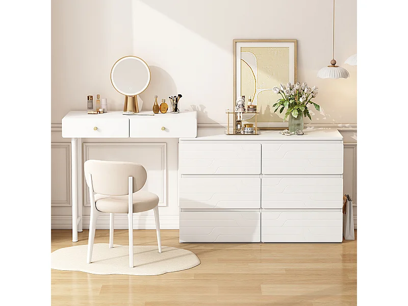 Toucador (sem cadeira e sem espelho), incluindo aparador extraível, unidade de arrumação 180*40*85cm, três níveis, seis gavetas, branco