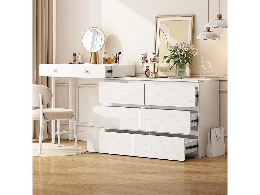 Toucador (sem cadeira e sem espelho), incluindo aparador extraível, unidade de arrumação 180*40*85cm, três níveis, seis gavetas, branco