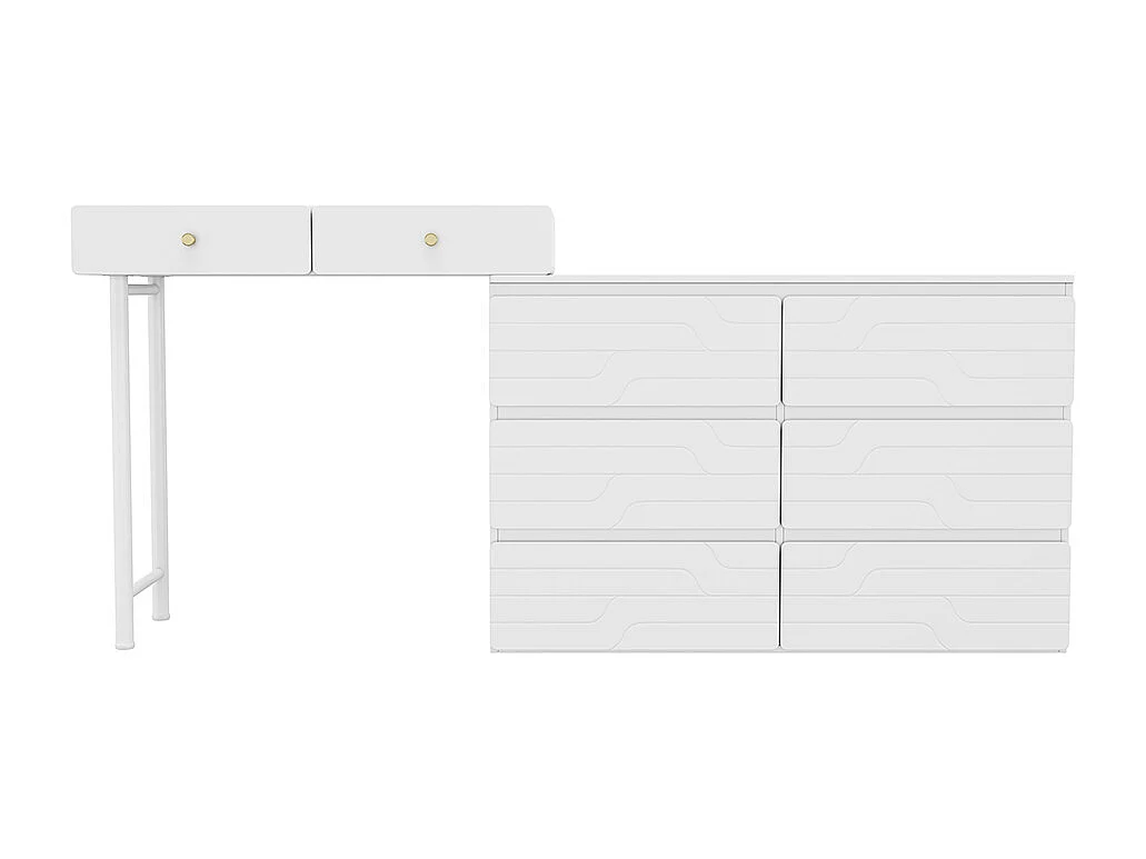 Toucador (sem cadeira e sem espelho), incluindo aparador extraível, unidade de arrumação 180*40*85cm, três níveis, seis gavetas, branco