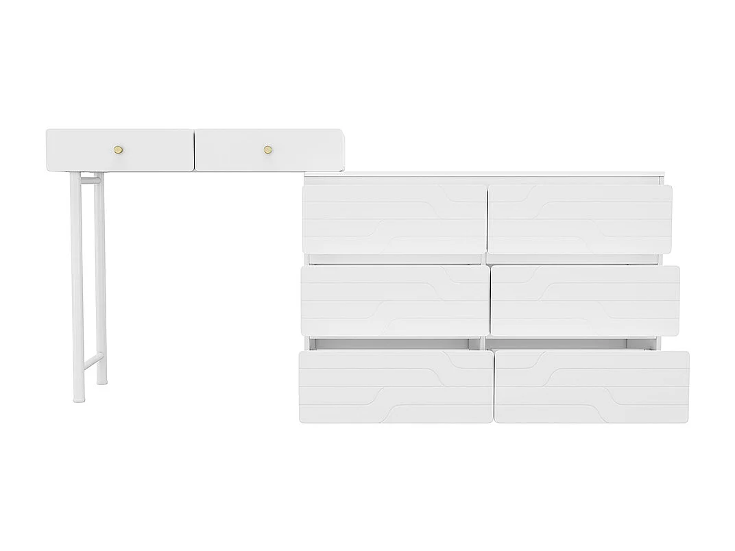 Toucador (sem cadeira e sem espelho), incluindo aparador extraível, unidade de arrumação 180*40*85cm, três níveis, seis gavetas, branco