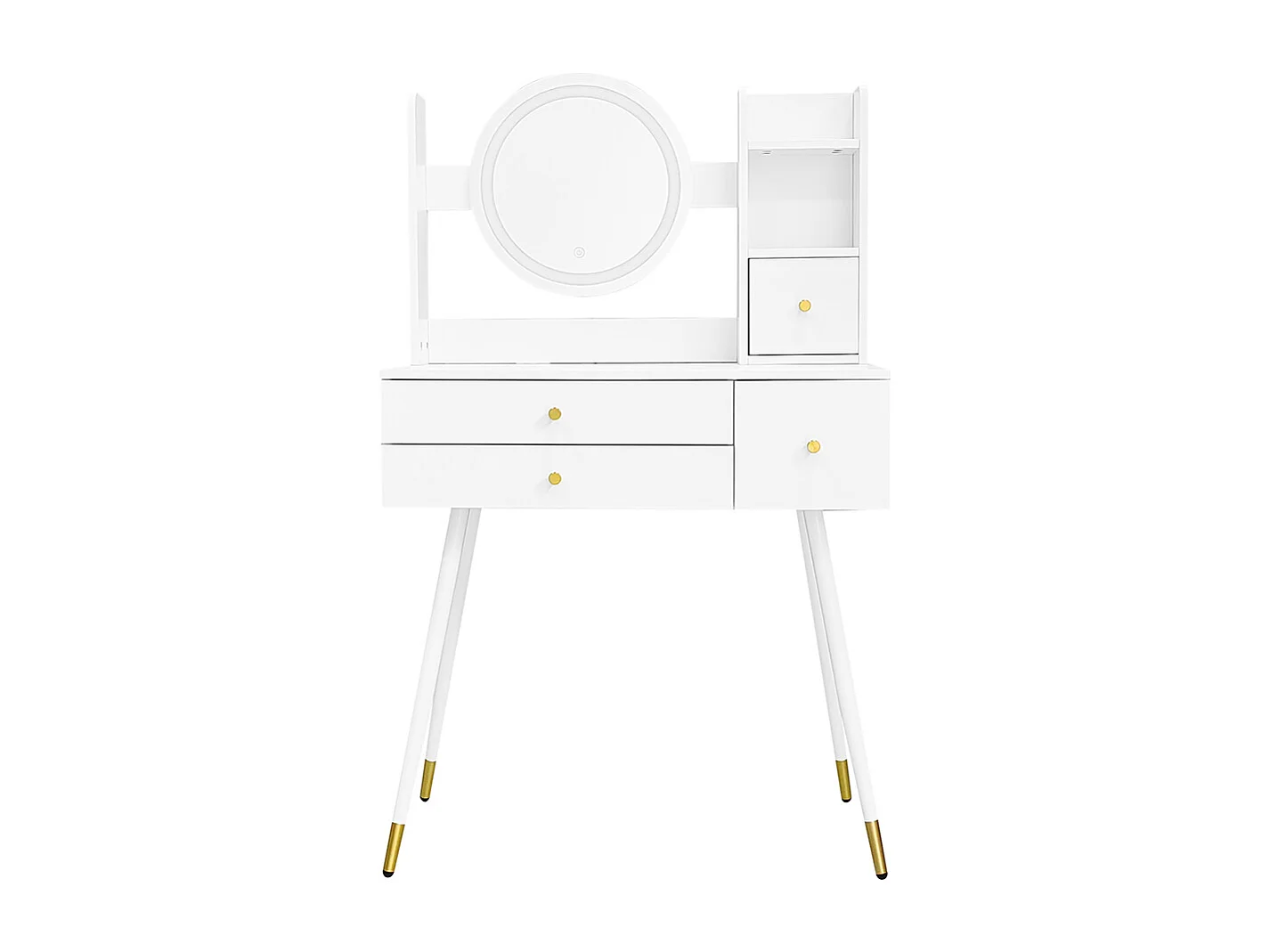 Coiffeuse (sans chaise) avec miroir à luminosité réglable, avec 3 tiroirs, multiples espaces de rangement, blanc