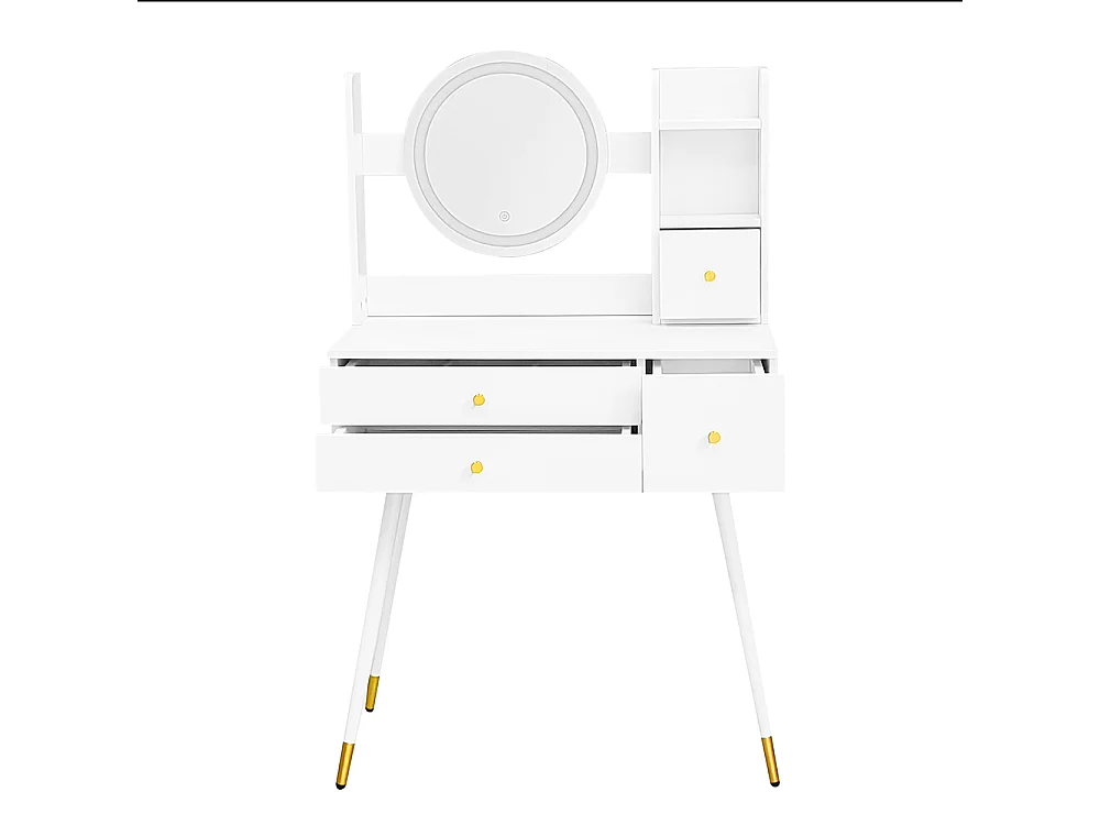 Coiffeuse (sans chaise) avec miroir à luminosité réglable, avec 3 tiroirs, multiples espaces de rangement, blanc