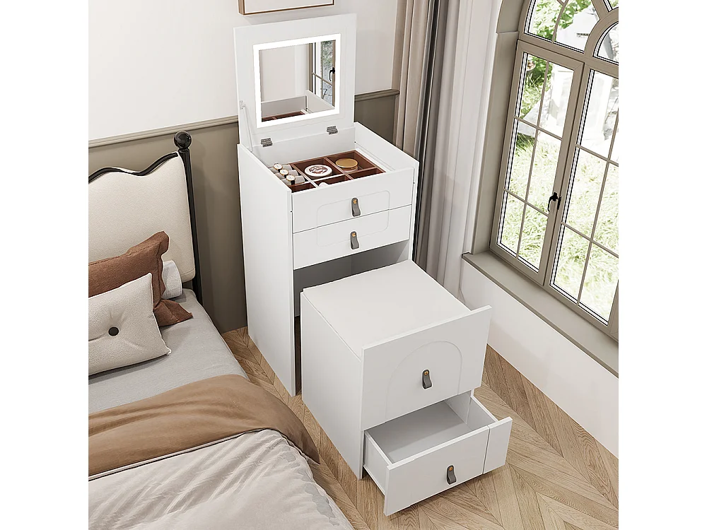 Schminktisch (inkl. Vanity-Hocker) mit Spiegel und LED-Beleuchtung, mit 3 Schubladen, weiß