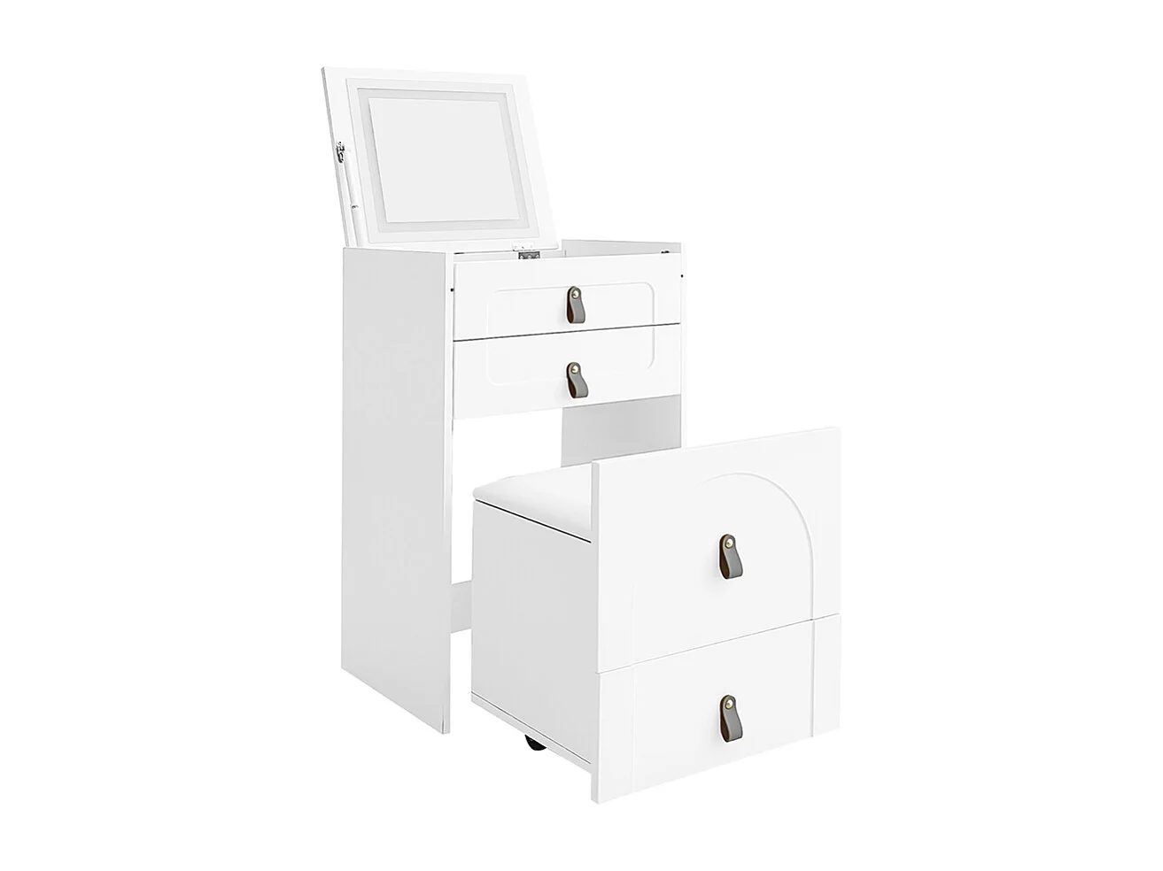 Schminktisch (inkl. Vanity-Hocker) mit Spiegel und LED-Beleuchtung, mit 3 Schubladen, weiß