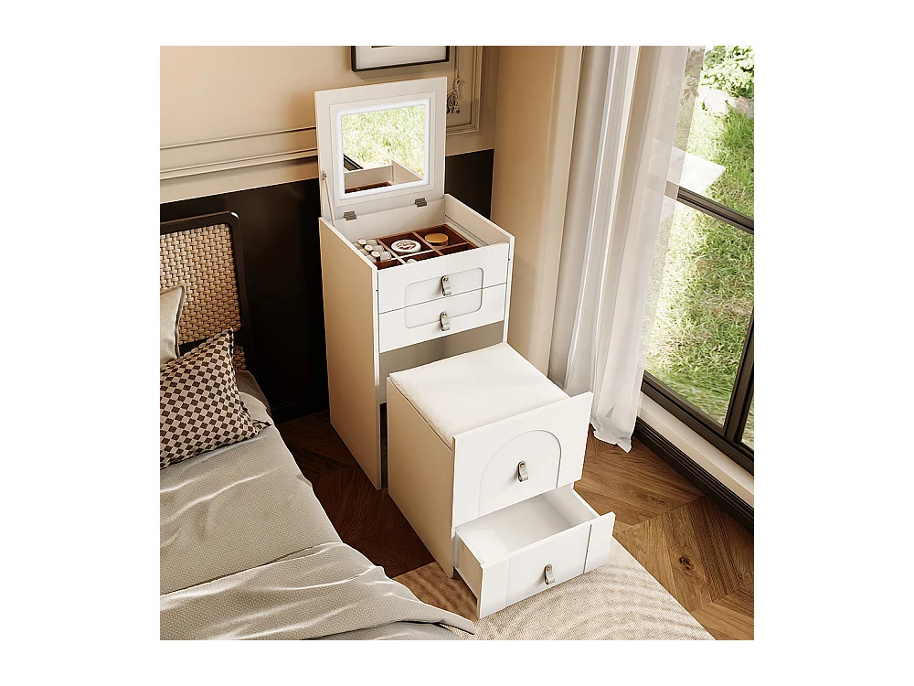 Coiffeuse (y compris tabouret de toilette) avec miroir et éclairage LED, avec 3 tiroirs, blanc