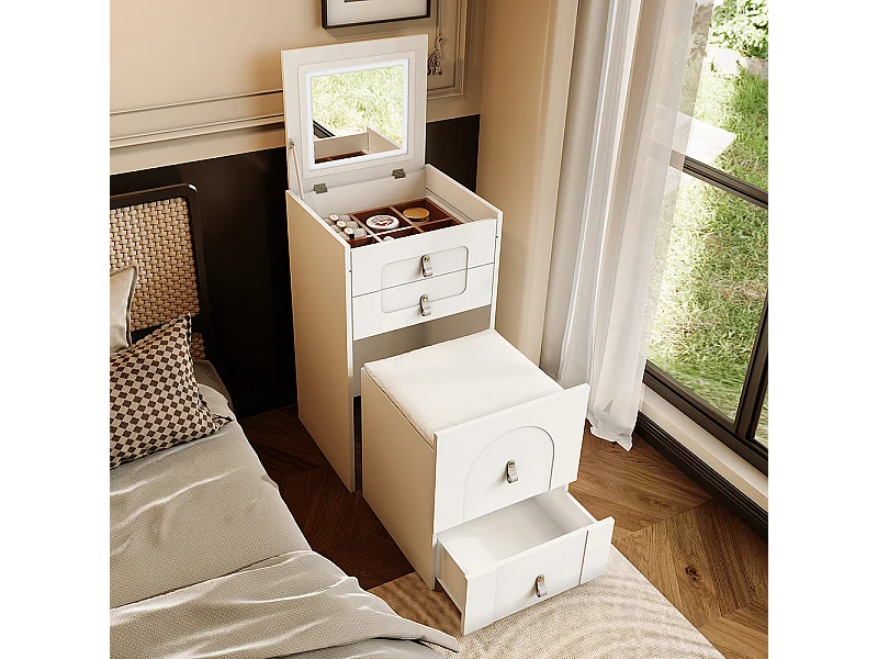 Toilettafel (incl. kaptafel) met spiegel en LED-verlichting, met 3 laden, wit