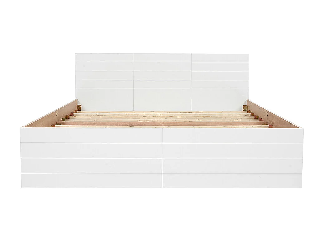 Lit double en bois 180 x 200 cm avec 2 tiroirs, ensemble chêne + blanc