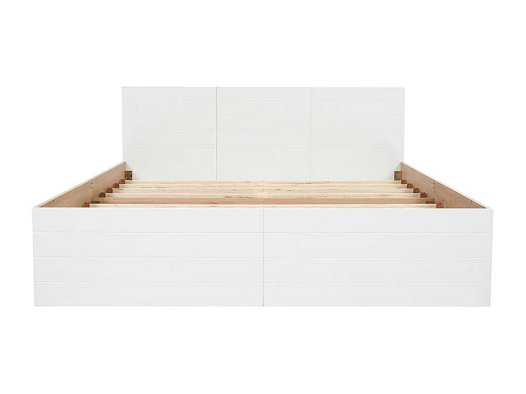 Doppelbett aus Holz 160 x 200 cm mit 2 Schubladen, Set Eiche + weiß.