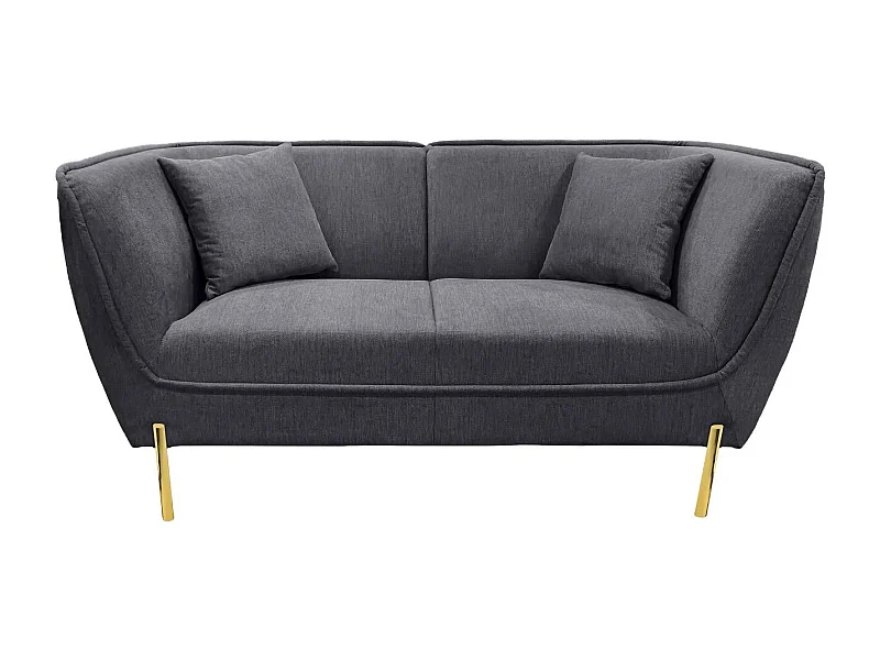 Canapé droit 2 places tissu gris et piétement doré - DIJON