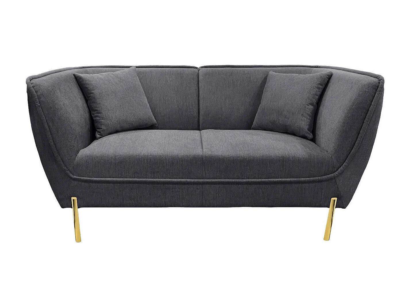 Canapé droit 2 places tissu gris et piétement doré - DIJON