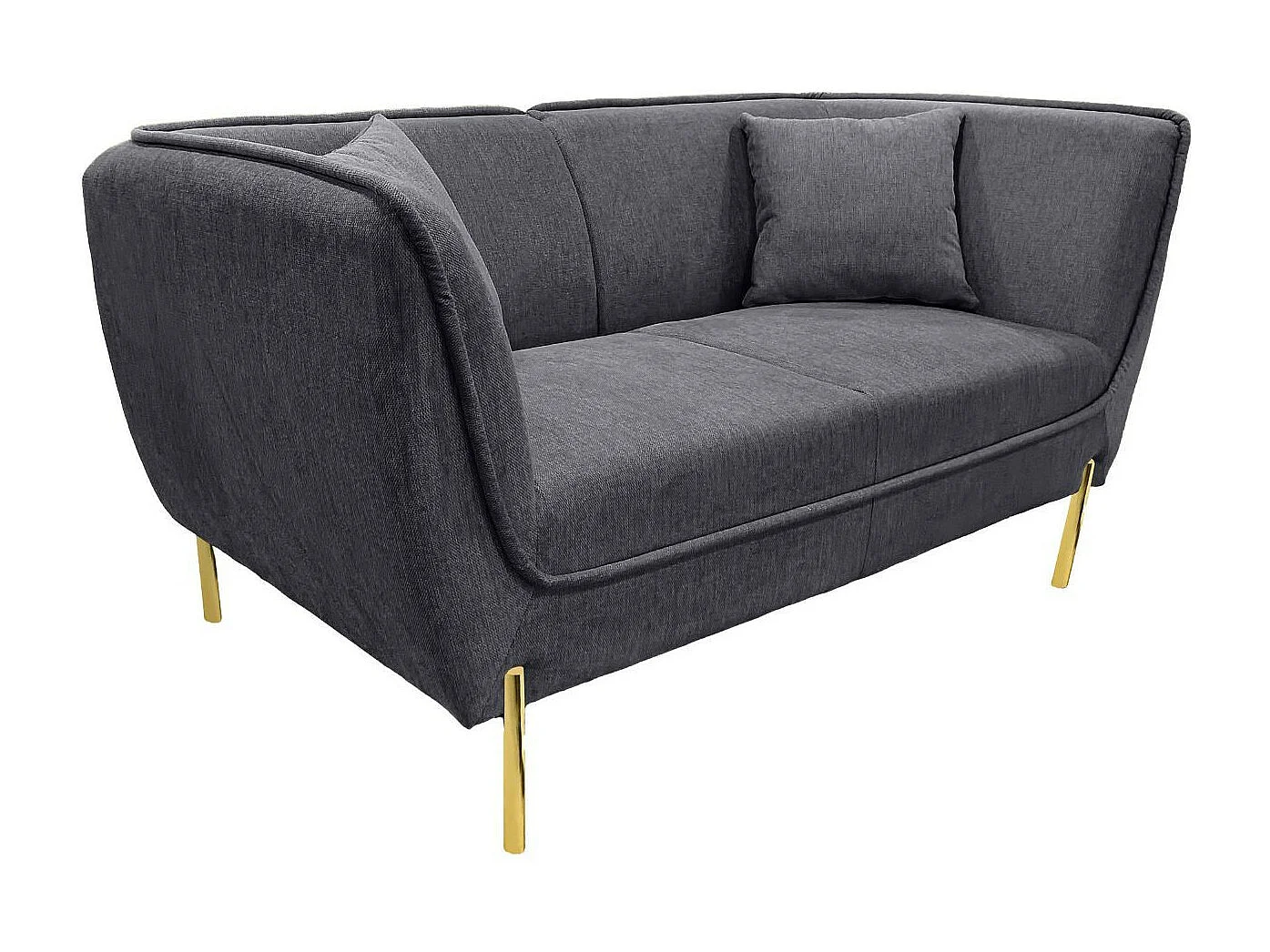 Canapé droit 2 places tissu gris et piétement doré - DIJON