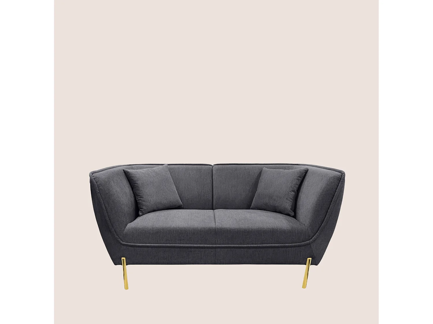 Canapé droit 2 places tissu gris et piétement doré - DIJON