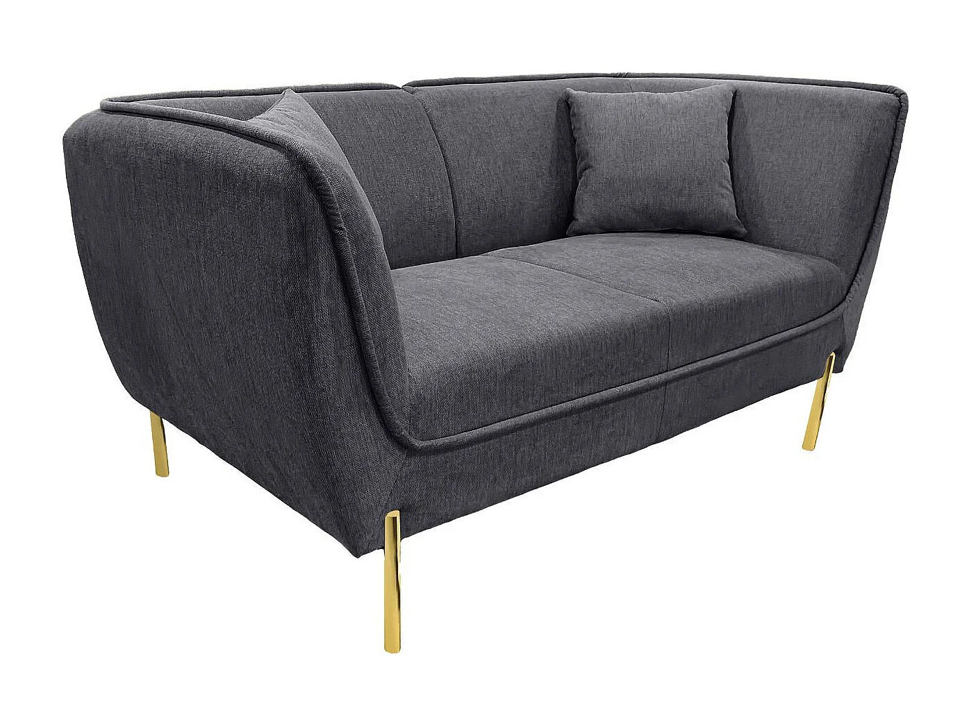 Canapé droit 2 places tissu gris et piétement doré - DIJON