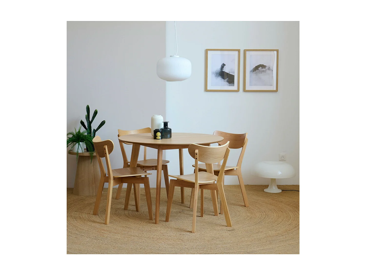 Table ronde en chêne D105 + 4 chaises chêne - LETA