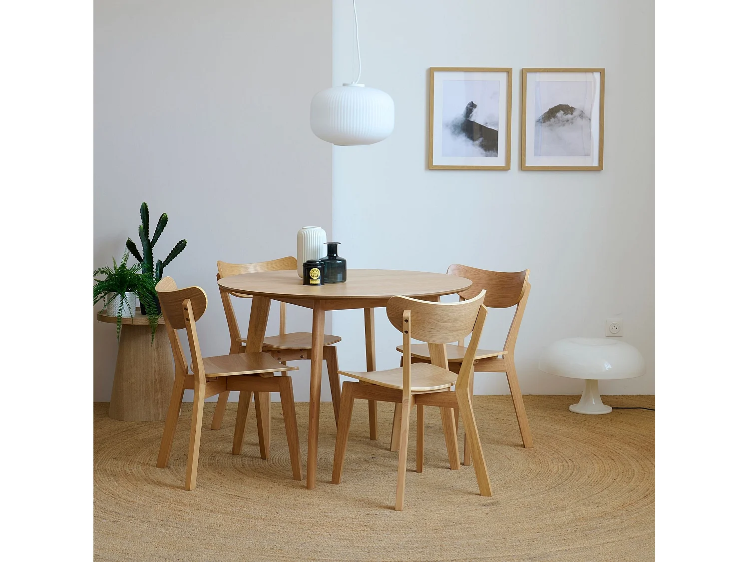 Table ronde en chêne D105 + 4 chaises chêne - LETA
