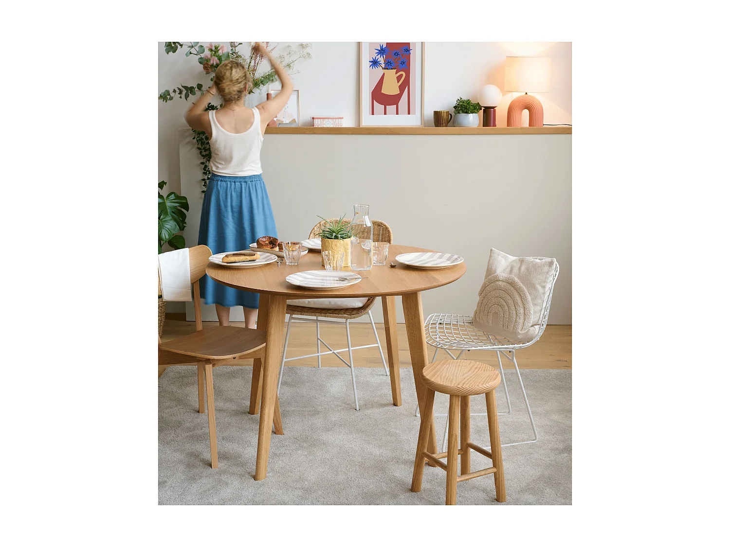 Table ronde en chêne D105 + 4 chaises chêne - LETA