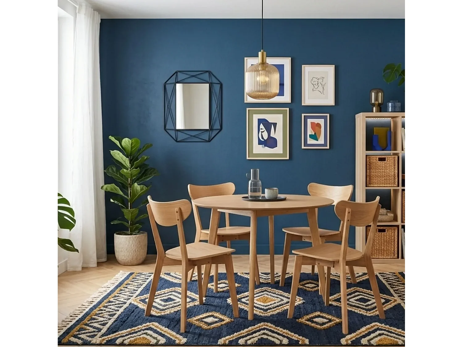 Table ronde en chêne D105 + 4 chaises chêne - LETA