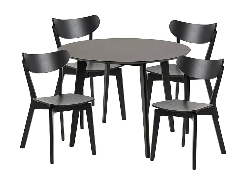 Table ronde en bois noir D105 + 4 chaises en bois noir - LETA