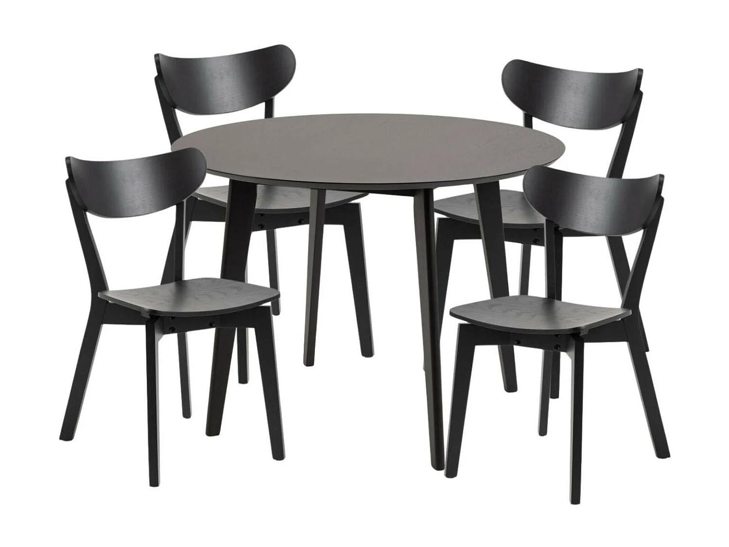 Table ronde en bois noir D105 + 4 chaises en bois noir - LETA