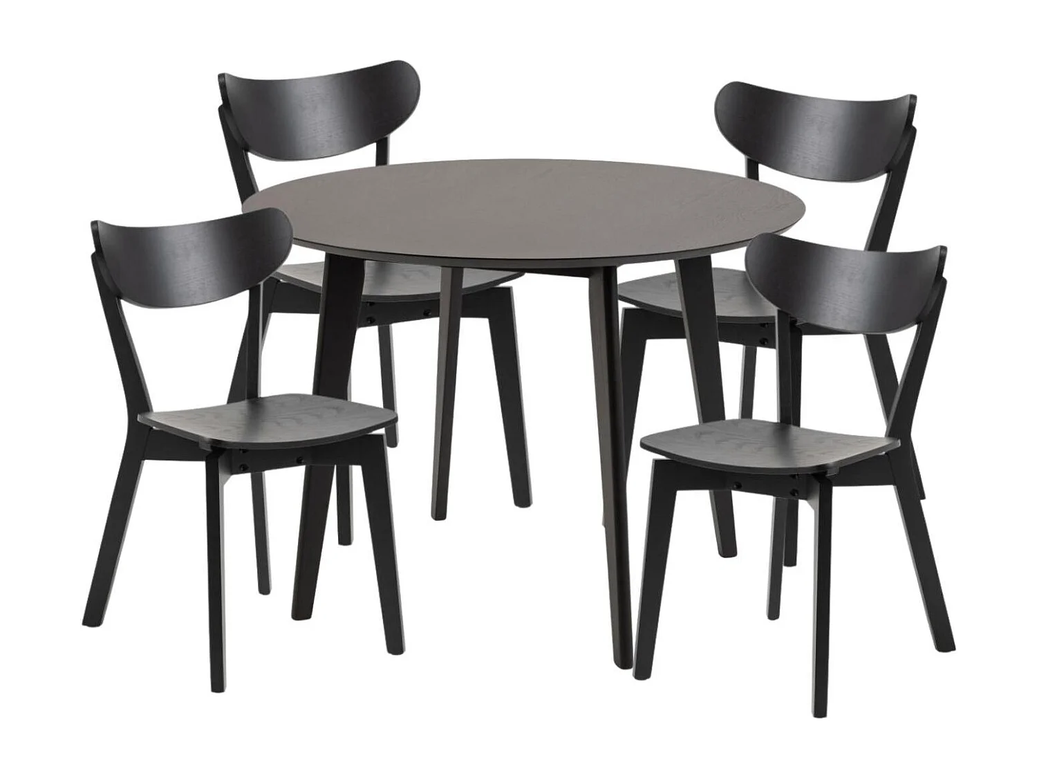 Table ronde en bois noir D105 + 4 chaises en bois noir - LETA
