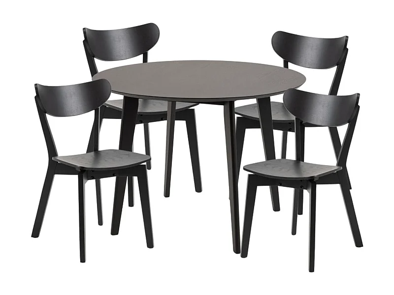 Table ronde en bois noir D105 + 4 chaises en bois noir - LETA