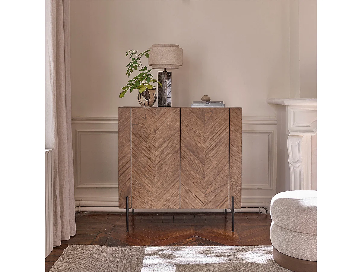 Mobile bar in mindi massello e metallo finitura noce 100 cm