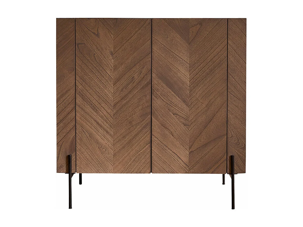 Mobile bar in mindi massello e metallo finitura noce 100 cm