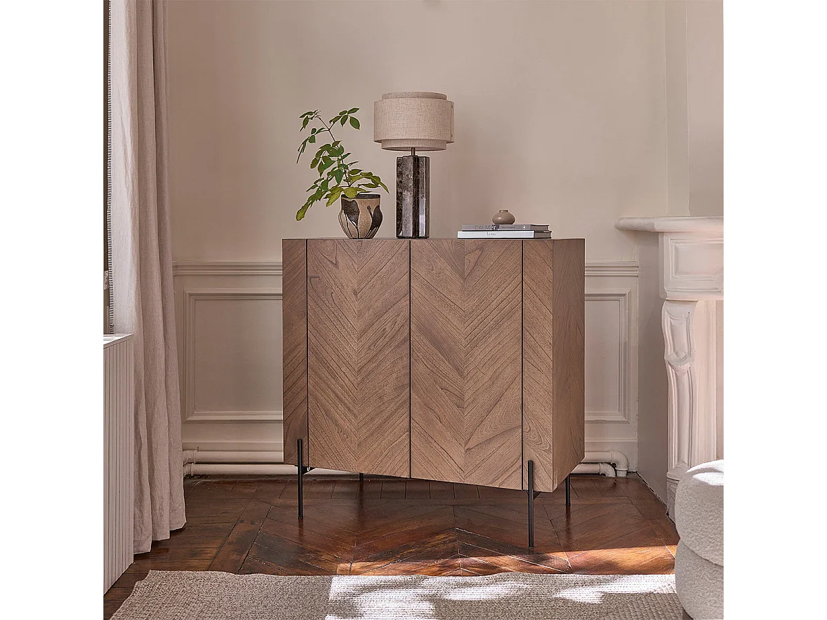 Mobile bar in mindi massello e metallo finitura noce 100 cm