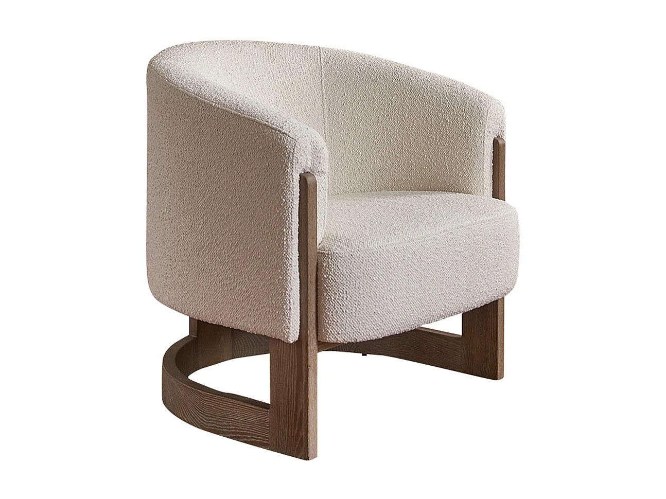 Poltrona in rovere massello e tessuto bouclé écru