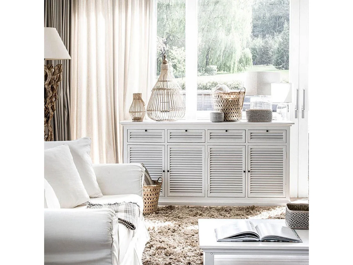 Buffet bas 4 portes 4 tiroirs Bois Blanc - Vénitiennes Interior's