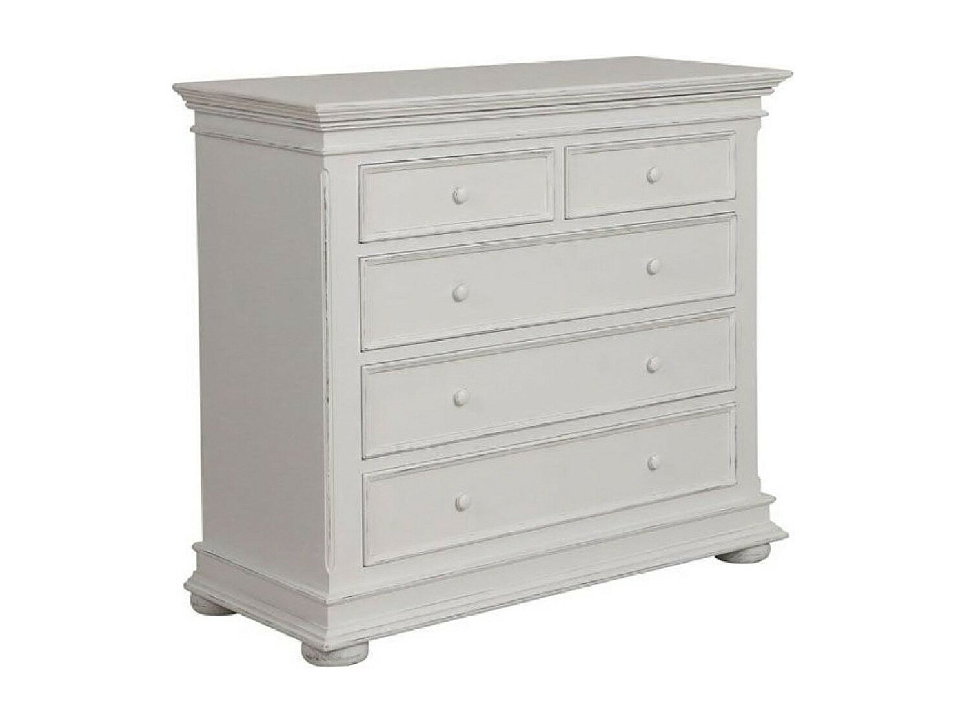 Commode 5 Tiroirs Pieds Arrondis Bois-MDF Blanc - Harmonie Interior's