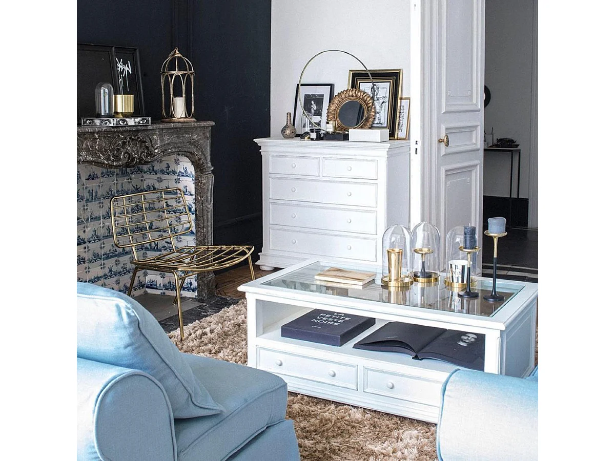 Commode 5 tiroirs pieds arrondis MDF Blanc - Harmonie Interior's