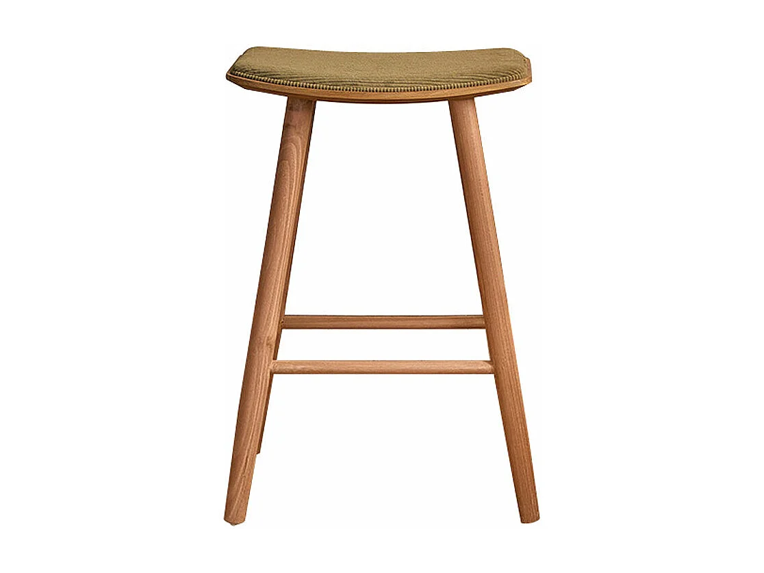Tabouret en teck massif assise velours cotelé