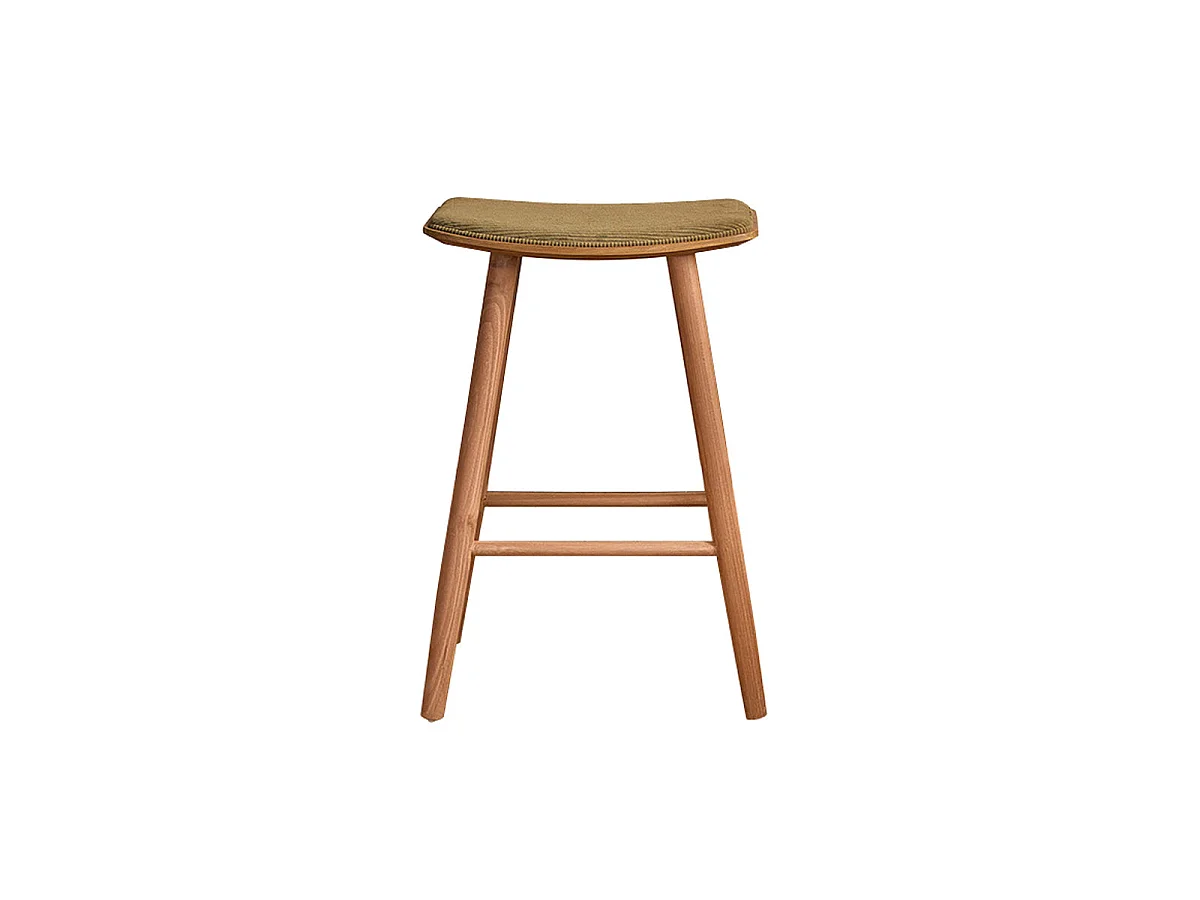 Sgabello in teak massello con seduta in velluto a coste 65 cm