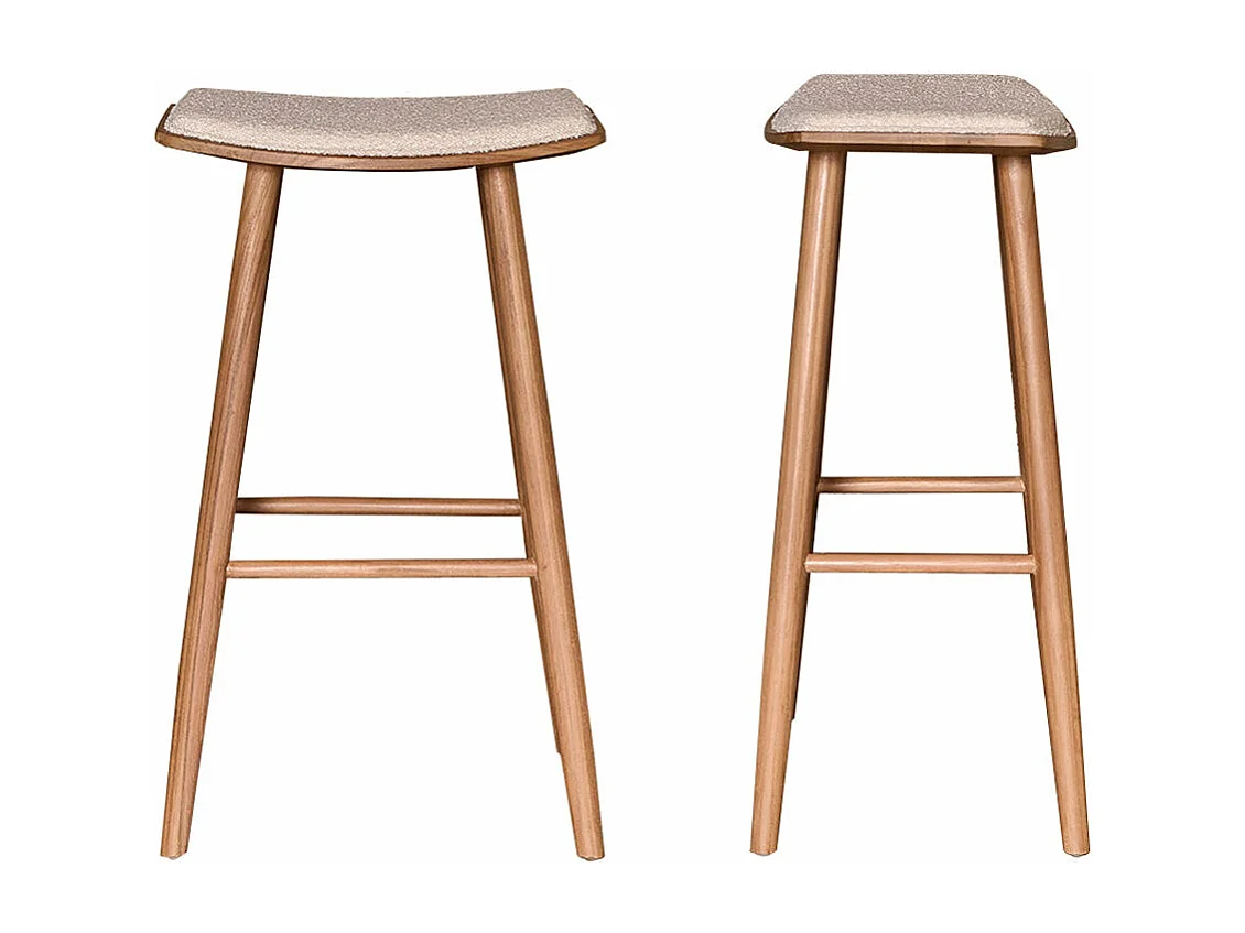 Lot de 2 tabourets en teck massif assise bouclette