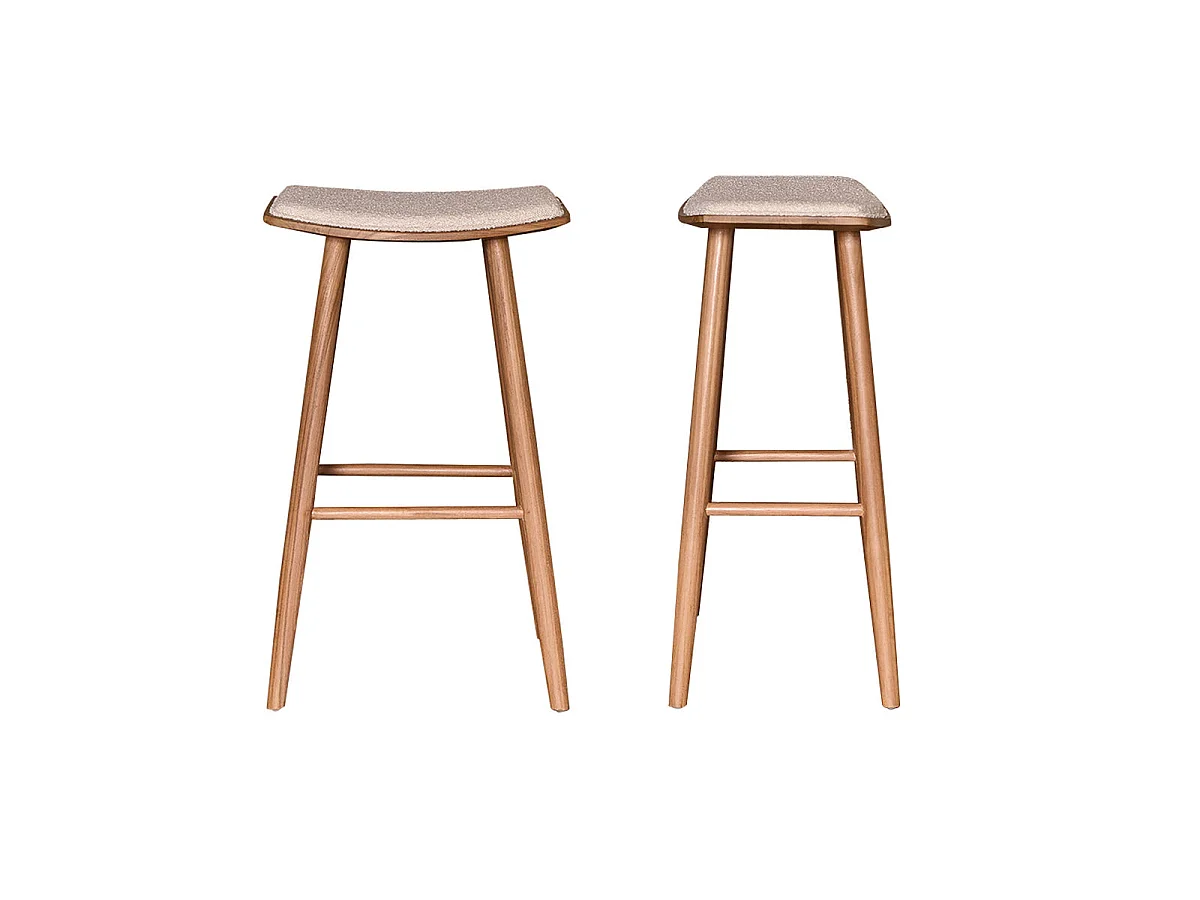 Lote de 2 taburetes de teca maciza, asiento bouclette 75 cm