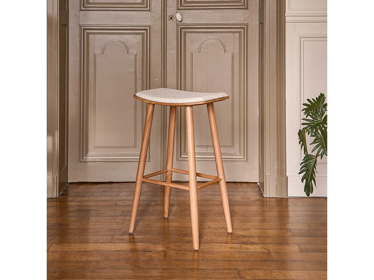 Lote de 2 taburetes de teca maciza, asiento bouclette 75 cm