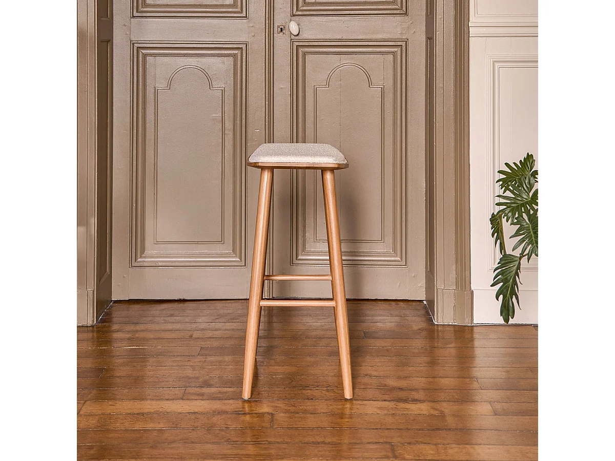 Lote de 2 taburetes de teca maciza, asiento bouclette 75 cm