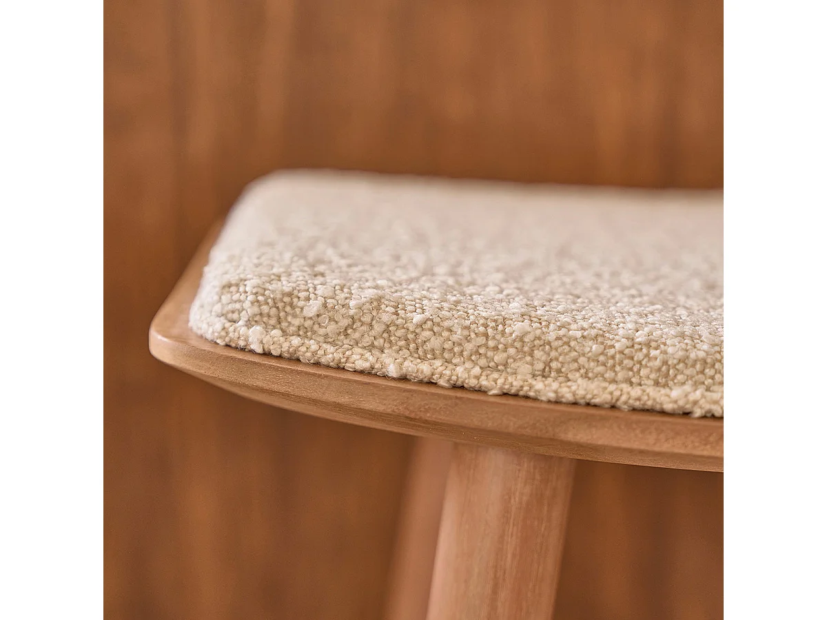 Lote de 2 taburetes de teca maciza, asiento bouclette 75 cm
