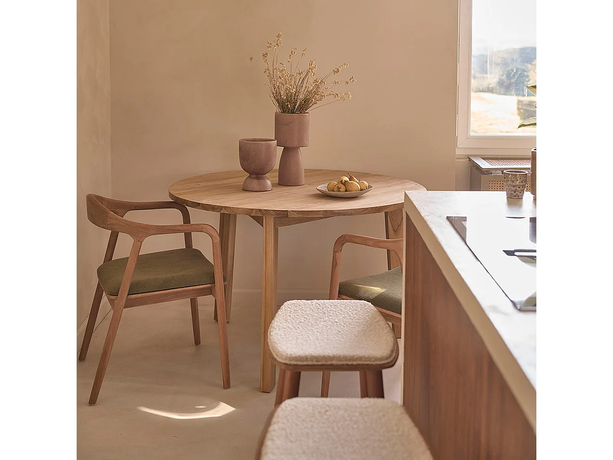 Lote de 2 taburetes de teca maciza, asiento bouclette 75 cm