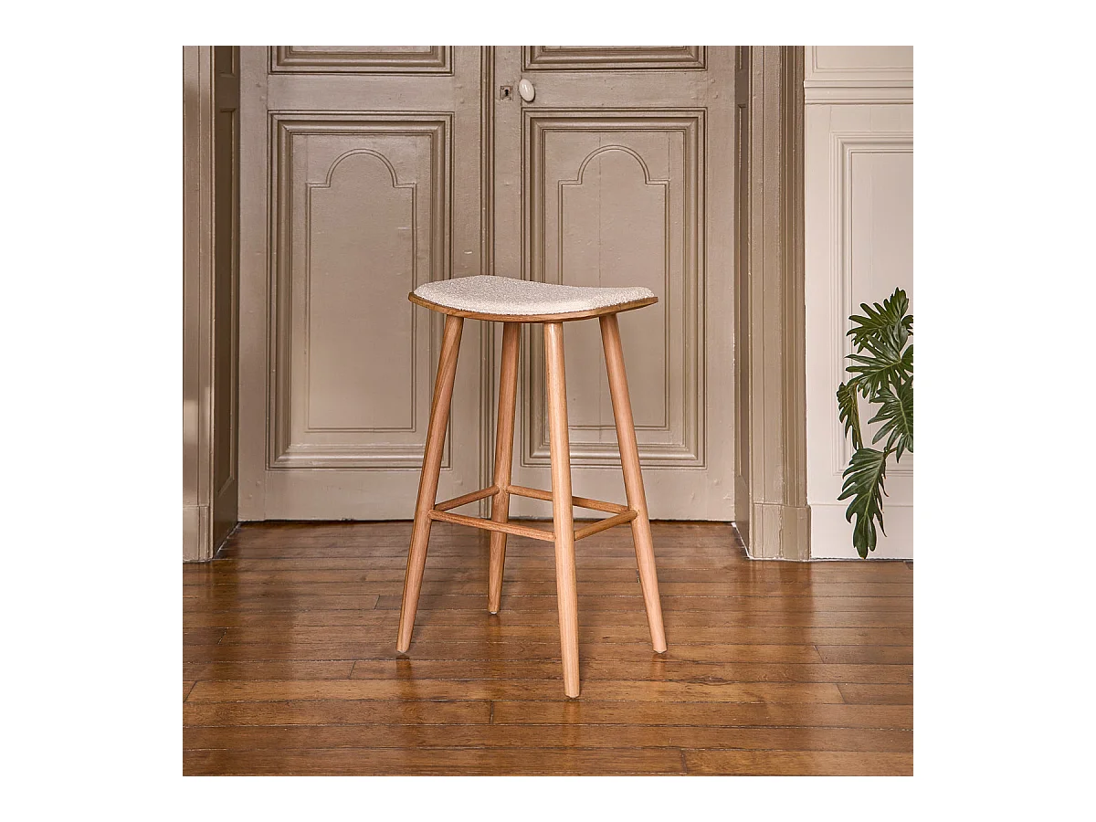 Tabouret en teck massif assise bouclette 75 cm