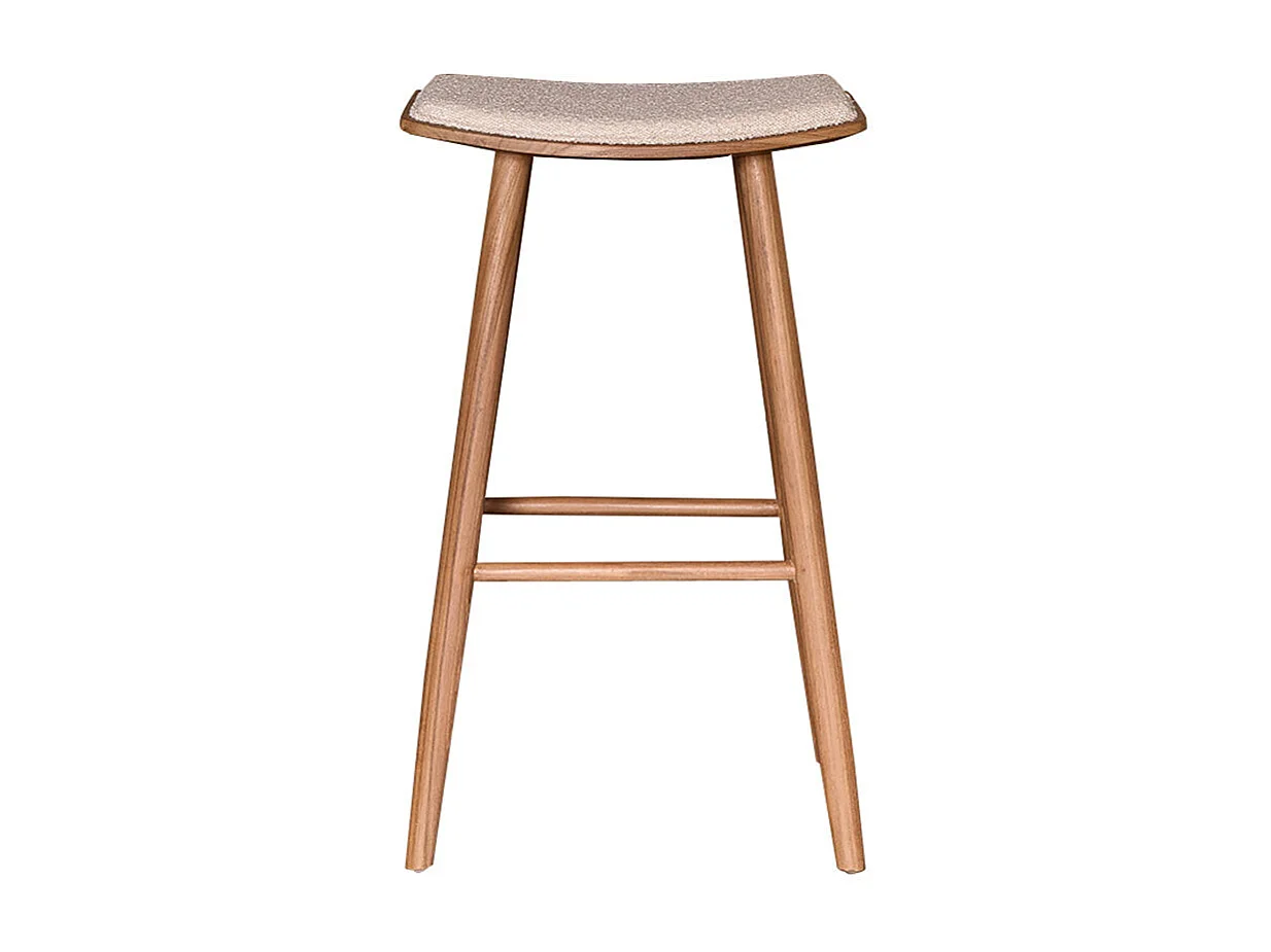 Sgabello in legno massello di teak con seduta in bouclé 75 cm