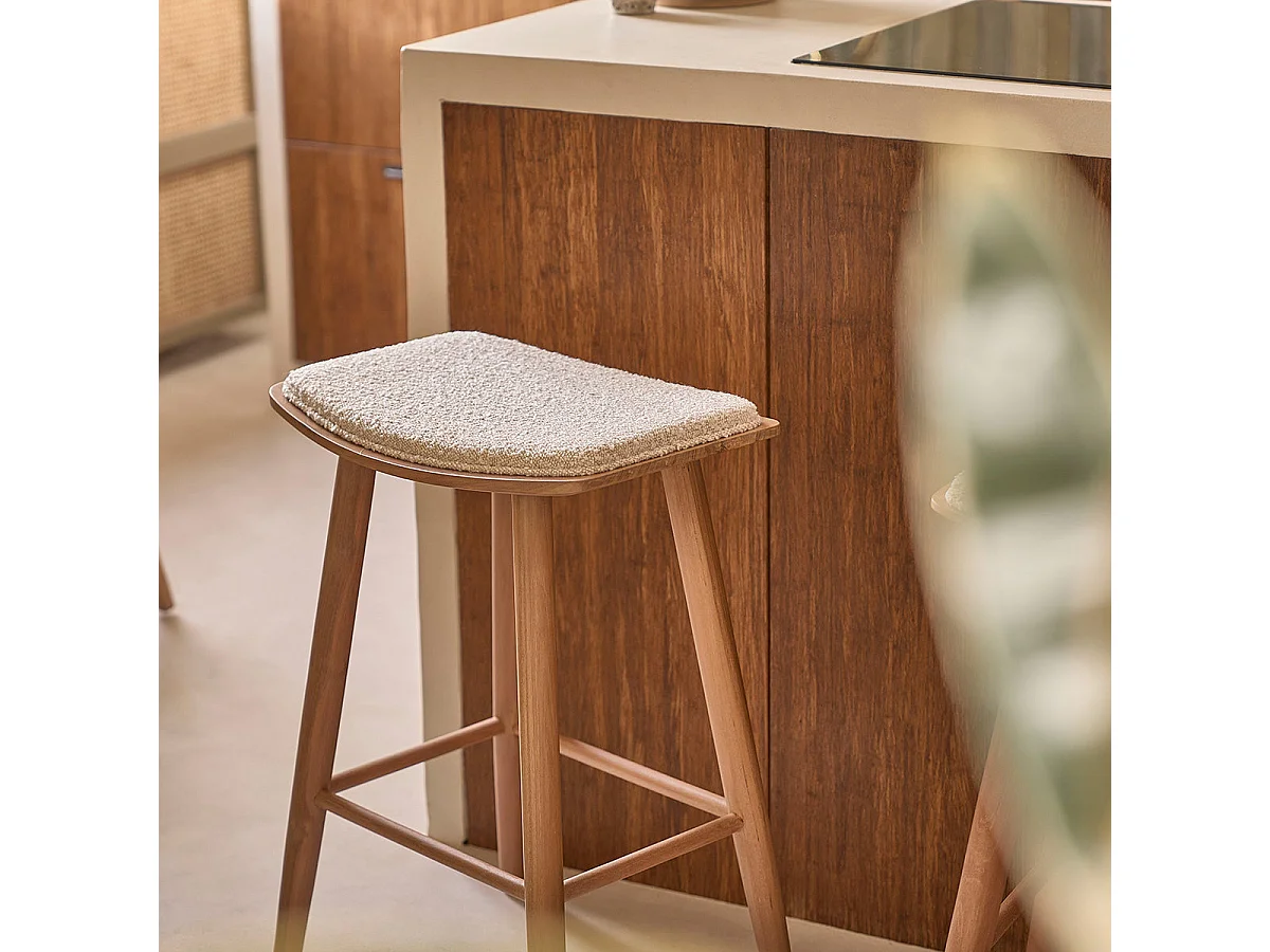 Taburete de teca maciza, asiento de bouclette 75 cm