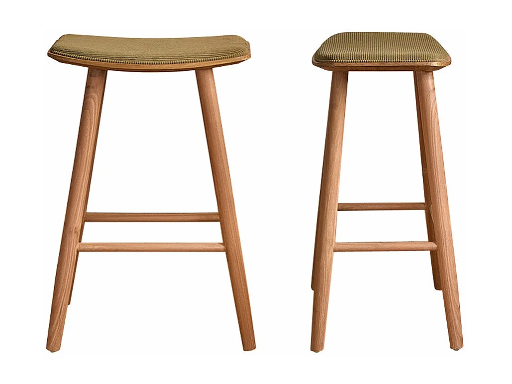 Set di 2 sgabelli in massello di teak con seduta in velluto a coste 65