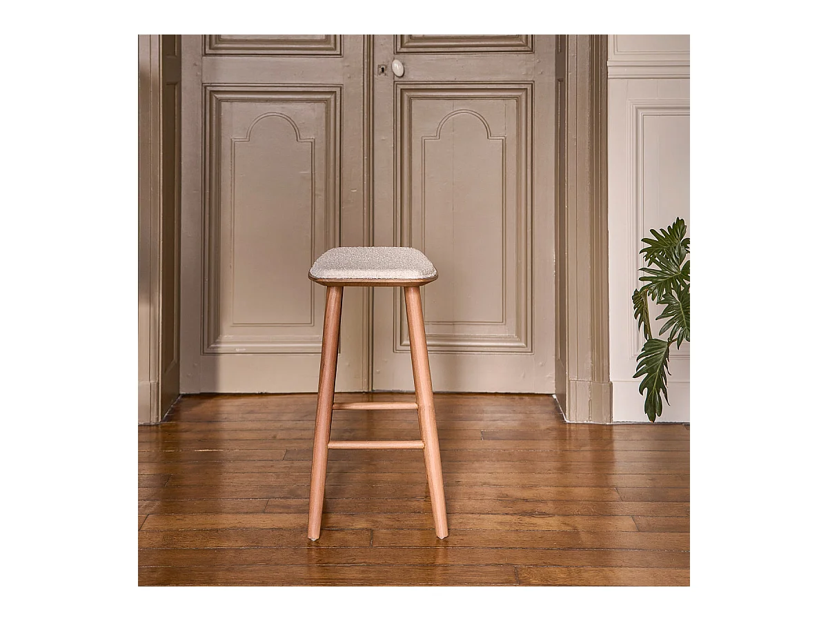 Tabouret en teck massif assise bouclette 65 cm