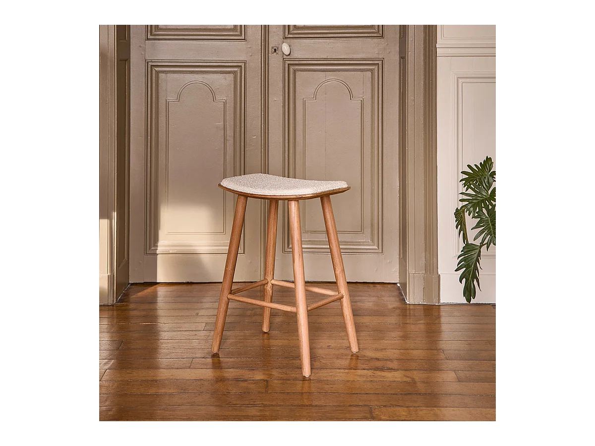 Tabouret en teck massif assise bouclette 65 cm