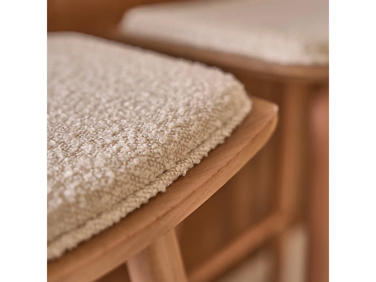 Taburete de teca maciza, asiento de bouclette 65 cm